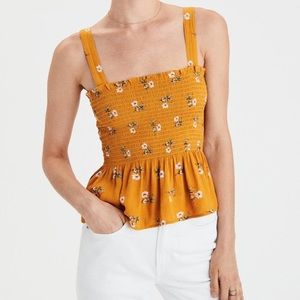 AEO Favorite smocked camisole mustard floral print
